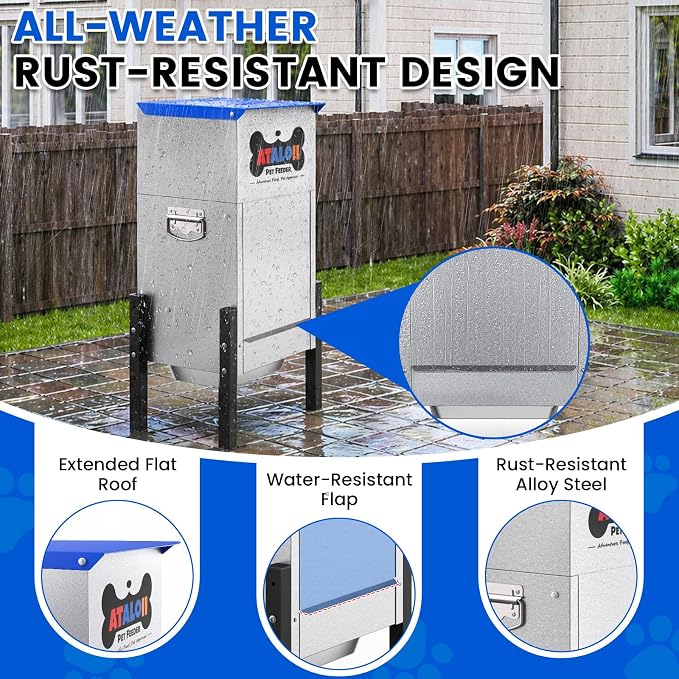 Automatic Dog Feeder 25 lbs — Height-Adjustable, Gravity Dog Feeder Dispenser with Magnetic Door, Large Capacity Self-Feeding Station for Small Medium Large Dogs, Indoor & Outdoor (Blue)