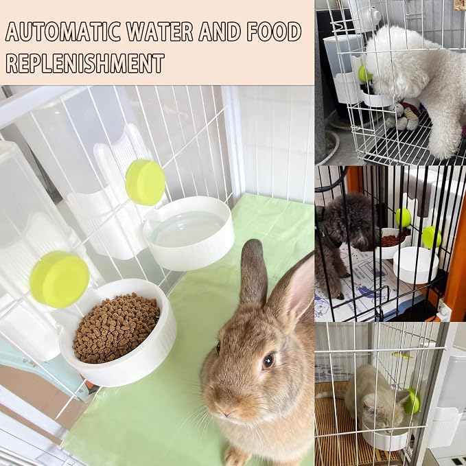 kathson Hanging Automatic Pet Food and Water Dispenser,Gravity Auto Rabbit Feeder for Cage,Guinea Pig Feeder and Waterer Set,Cat Food Bowl Dog Feeding Station for Bunny,Ferret,Chinchilla (Green)