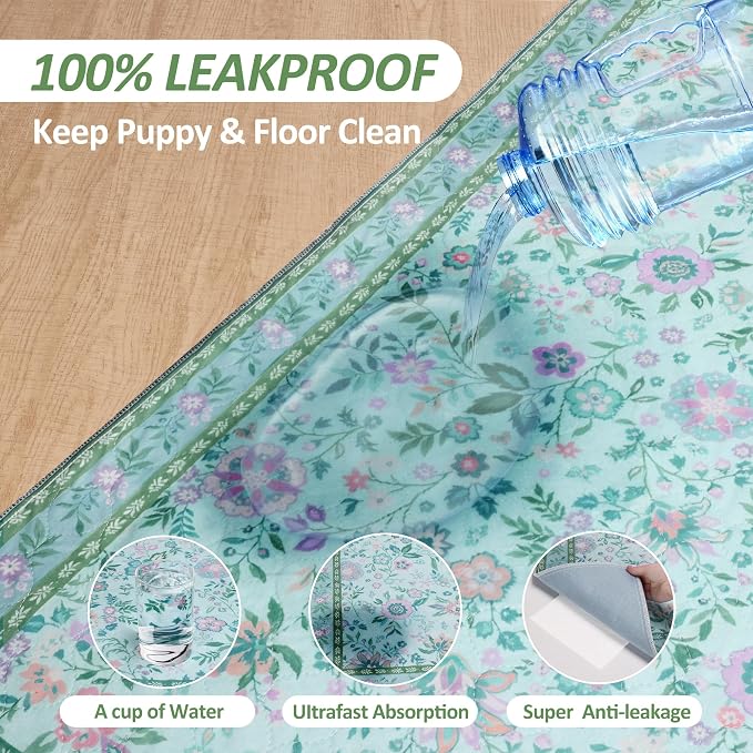 Washable Pee Pads for Dogs 72"x 72", Super Absorbent Boho Reusable Puppy Pads with Colorful Flowers Patterns for Potty Training, Floor, Couch, Bed, and Crate