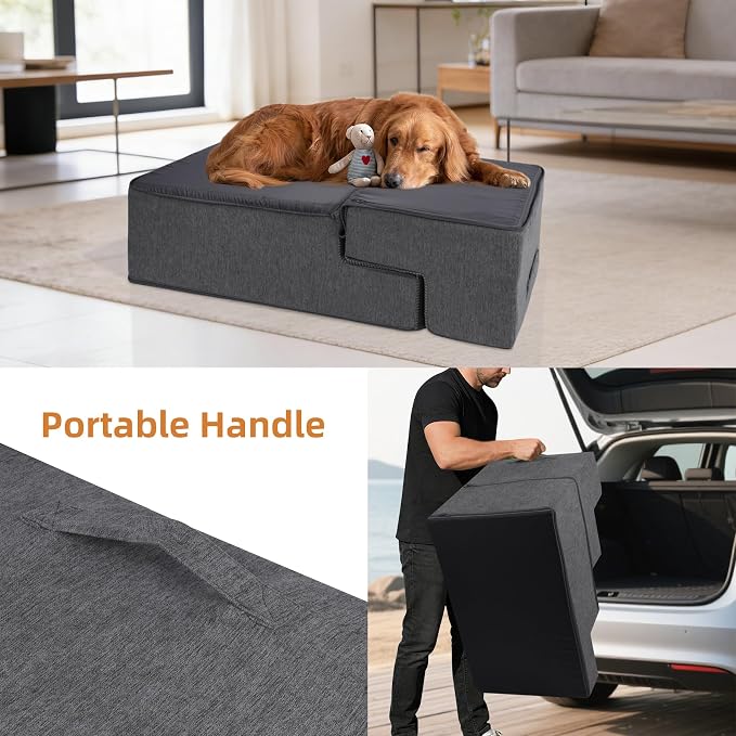 Dog Stairs for Small Dogs, 18" H, 4-Step Pet Steps for Bed Couch Sofa and Chair, Non-Slip Balanced Pet Ramp for Injured & Senior Pets with Washable Cover and Durable High Density Foam, Grey
