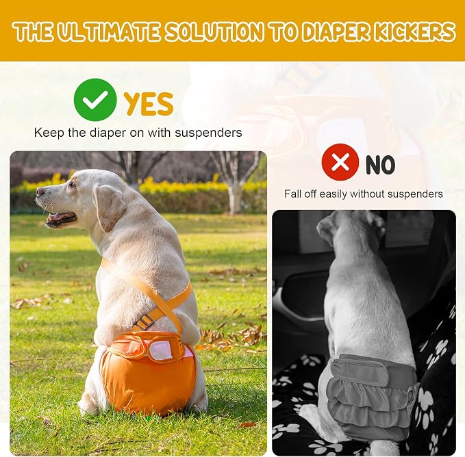 3 Pack Avont Washable Female Dog Diaper with Suspender, Reusable Girl Doggie Diapers for Small Medium Large Doggy in Heat Cycle Period Incontinence -XL Blue/Orange/Grey