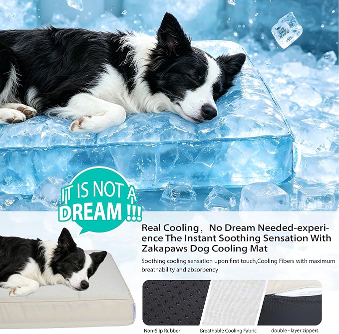 Cooling Dog Bed for Large Dogs - Orthopedic Pet Beds with Memory Foam, QMAX>0.5, Waterproof Removable Washable Cover for Hot Weather, Dark Beige, 35" L x 23" W x 3" H