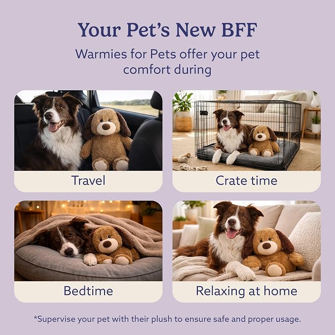 warmies Plush Toy Stuffed Animal for Dogs & Cats, Brown Dog - Weighted & Microwavable Calming Comfort Toy for Puppy Crate Training, Senior Dog Comfort & Pet Separation Anxiety Relief - Dogs & Puppies