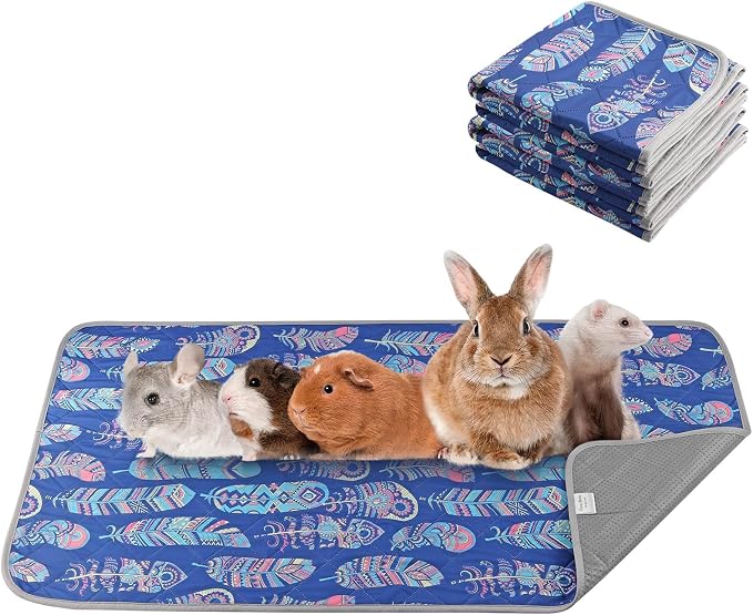 Quick Absorbing Anti-Slip Odor-Resistant Small Pet Cage Liner 48*24in 4pc Washable Reusable Pee Pad for Guinea Pig/Rabbit Cage, Hamster Playpen - Protects Floors/Carpets,