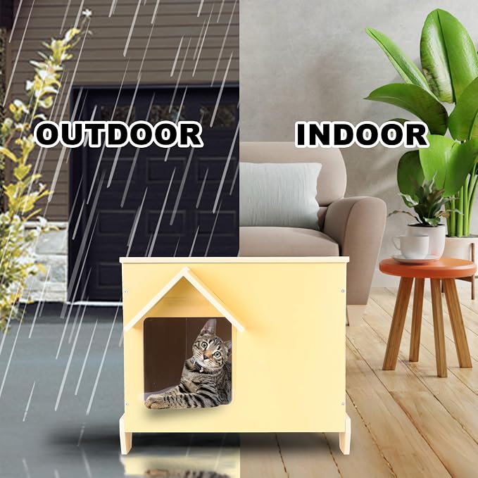 Outdoor Cat Houses Feral Cat Shelter Wooden Stray Cat Condo Outside Sturdy Waterproof and Insulated with Escape Door (one cat upgrate)