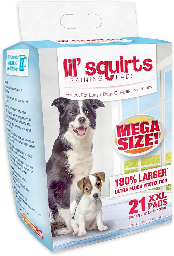 RUFFIN' IT Lil' Squirts XX-Large Mega Training Puppy Pads for Larger Dogs & Multi Dog Homes, Pad Size 3' x 3', 21 Padsper Package, Assorted (82003)