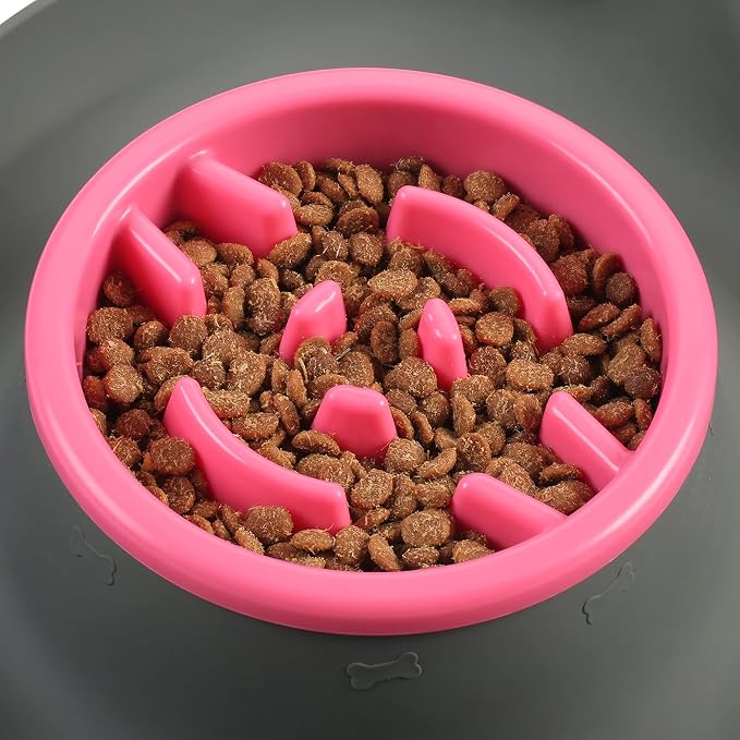 100% Waterproof BPA Free Pet Dog Bowls2 Stainless Steel（53oz+27oz） with 1.35“ Raised Edge Silicone Mat + Slow Feed Dog Water and Food Bowls for Feeding Small Large Dogs Cats Puppies (Gray)