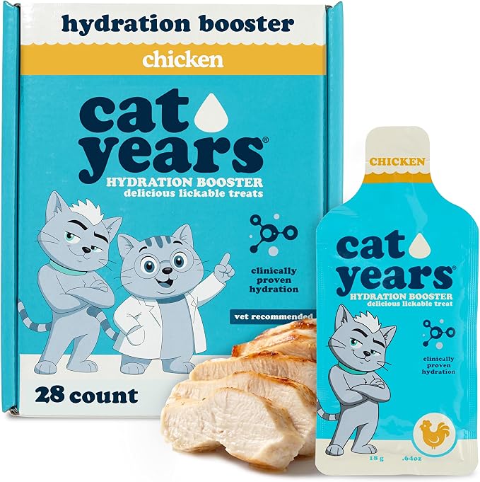 Cat Years Daily Lickable Cat Treat, Squeezable Hydration Booster, Supplement for Cats, 28-Pack, Chicken Flavor