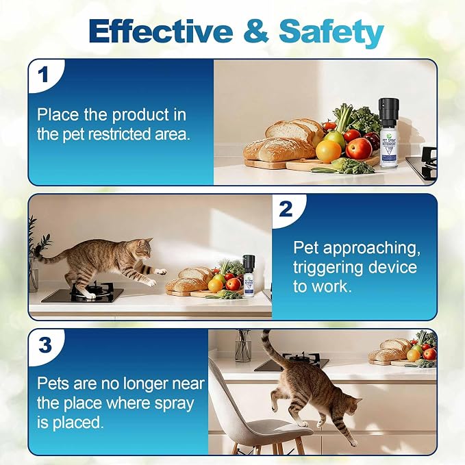 Cat Deterrent Spray Refill, Pet Spray Deterrent System, Motion Activated Cat System, Cat & Dog Odorless & Indoor, Up to 3 Feet Away, Pet Deterrent Spray Refill 2 Pack 7.78Oz