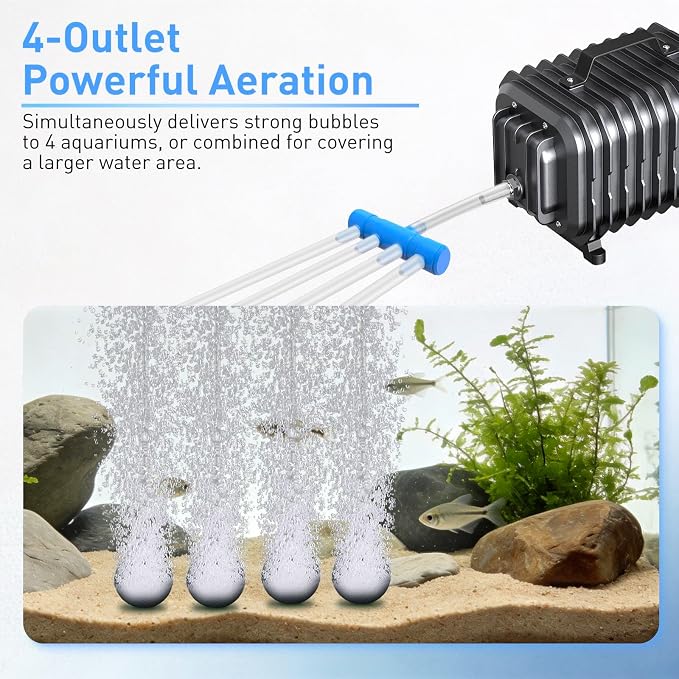 254GPH Aquarium Air Pump, Adjustable Quiet Fish Tank Bubbler, Commercial Air Pump with Completely Accessories, Oxygen Aerator Pump for Aquariums, Ponds, Hydroponics