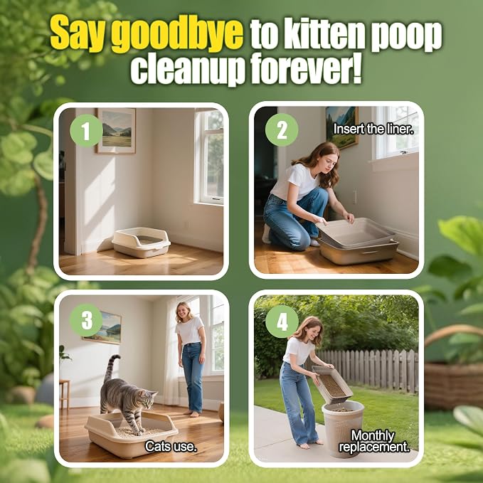 Disposable Litter Boxes for Cats Large: 6-Pack Leak-Proof Sustainable for Indoor/Travel Use Standalone or as Liner 17.5'' x 13.5''