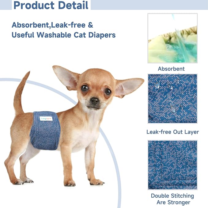 Langsprit Male Belly Bands for Dogs (Pack of 3) - Dog Diapers Male - High Absorbing Dog Wraps Washable - Reusable Small Doggy Doggie Puppy Dog Diapers Jeans L