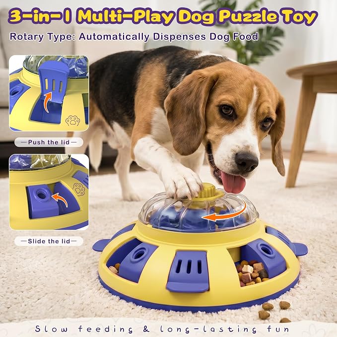 Dog Puzzle Toy, 3 Levels Adjustable Treat Dispenser, Slow Feeder Interactive Enrichment Toy, Mental Stimulation IQ Training Game, Interactive Dog Toy for Small Medium Large All Breeds Dogs,Yellow
