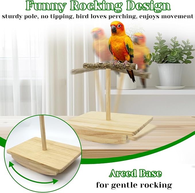 Natural Wood Bird Perch Stand & Large Bird Swing with Chew Toys, Intelligence Puzzle Platform and 3 Sisal-Wrapped Perches for Conure Cockatiel