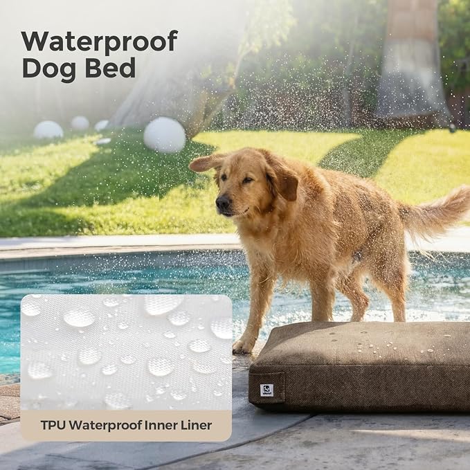 Sytopia 47 Inch Indestructible Durable Dog Beds for XXL Dogs, Chew Proof Waterproof Pet Crate Pad with Machine Washable Removable Cover, Great for Indoor, Outdoor, Crate, Patio Use, Brown