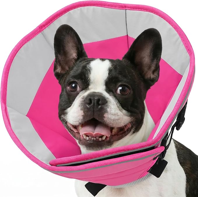 AOFITEE Soft Dog Cone Collar, Adjustable Dog Cones Alternative for Small Dogs, Cone for Dogs to Stop Licking, Elizabethan Recovery Cones After Surgery with Quick Release Buckle(PinkGrey,Small)