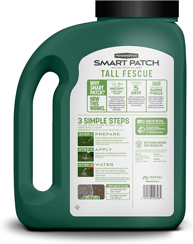 Pennington Smart Patch Tall Fescue Grass Seed, Tall Fescue 5lb Jug