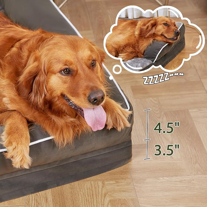 Orthopedic Dog Beds for Large Medium Sized Dogs, Waterproof Egg Crate Foam Large Dog Couch Beds with Comfy Bolster 36x27Inch, Washable Pet Beds with Removable Cover, Dark Green