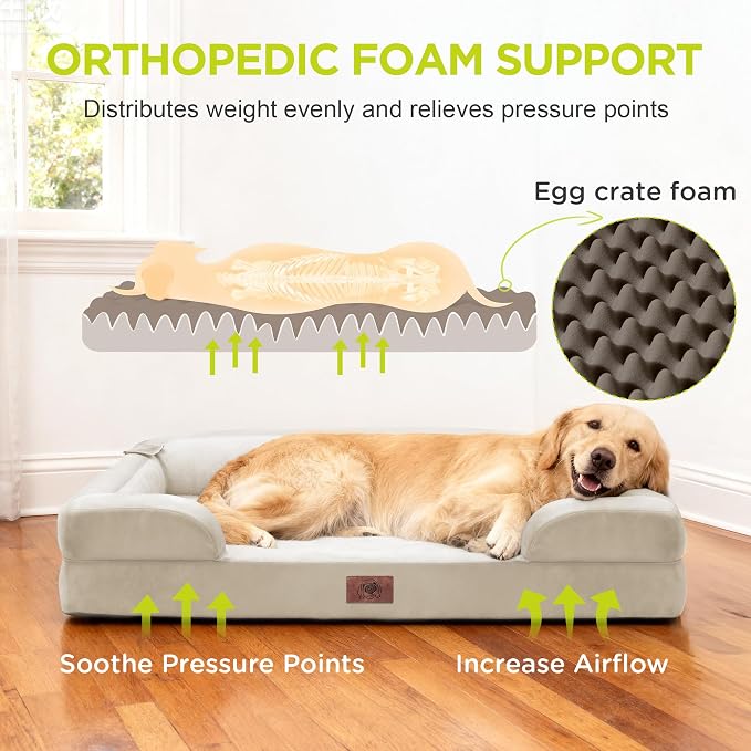 Extra Large Dog Bed Orthopedic - Washable Jumbo Pet Bed for Big Dogs Waterproof Pet Couch Memory Foam Sofa Bolster with Removable Cover,48 x 30
