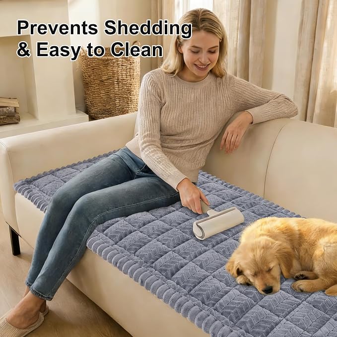 Smiry Couch Cover for Dogs, Non Slip Fuzzy Pet Sofa Arm Covers Washable for Armrest & Backrest, Soft Thick Furniture Protector for Cats Dogs, Against Fur, Dirt (Grey, 35.4" x 35.4")
