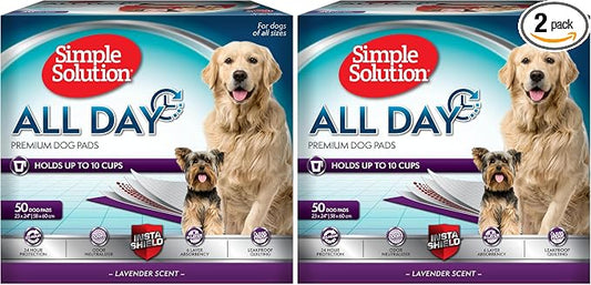 Simple Solution All Day Dog Pads, Disposable Puppy Training Pads with Lavender Scent, Leak Proof Pet Pee Pads for Indoor Potty Training, Odor Control, Quick Dry Floor Protection, 23"x24", 50 Count
