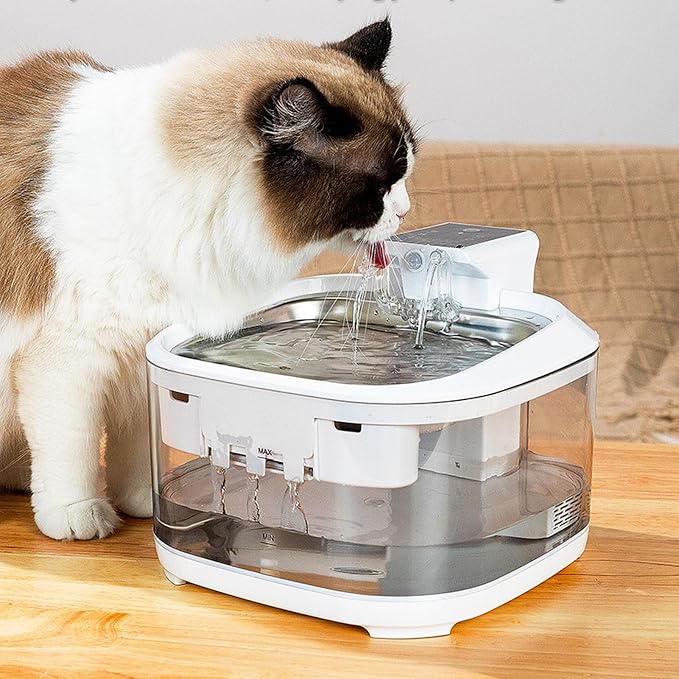 4.5L Stainless Steel Cat Water Fountain, Quiet Battery Operated Pet Water Fountain for Cats and Dogs with Motion Sensor, Ultra Quiet Pump, Multi Filtration with Auto Cycle System