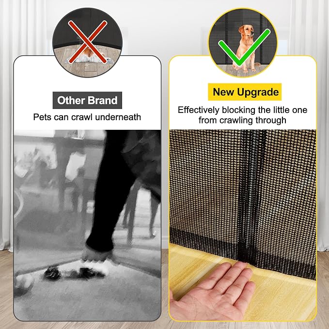 Reinforced 42” Extra Tall x 80” Wide Retractable Baby Gates with Rods to Prevent Crawling Through, Extra Tall Pet Gate for Large Openings Indoor Long Mesh Dog Gate for Stairs and Doorways, Black