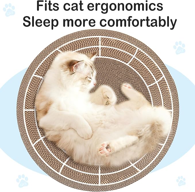 Round Cat Scratcher Bed, 17.7x17.7 Inch Cardboard Cat Scratcher Bowl for Indoor Cats, Large Cat Scratching Board, Cat Scratch Pad with Catnip