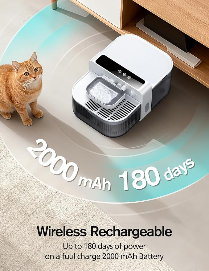 Wireless Cat Water Fountain with No Filters, 180-Day Battery & Precision Flow Control,3.5L Smart Pet Water Dispenser with Wastewater Separation & Custom Scheduling for Cats & Dogs, White