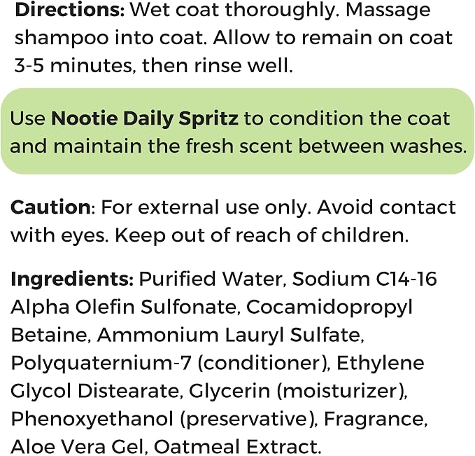 Nootie - Oatmeal Pet Shampoo for Sensitive Skin - Revitalizes Dry Skin & Coat - Natural Ingredients - Gentle Shampoo - Cleans & Conditions