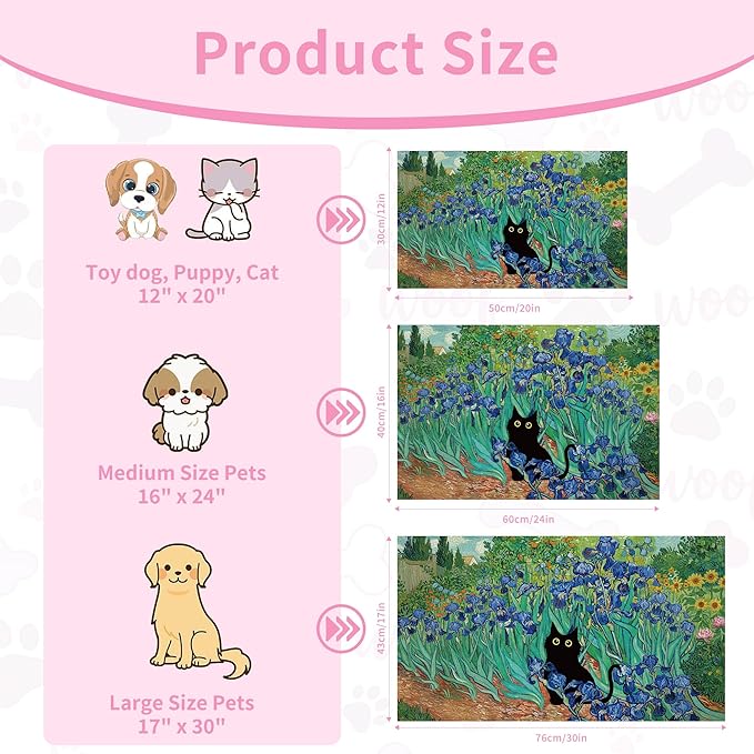 Black Cat Pet Feeding Mat, Absorbent Dog/Cat Food Mat for Food and Water Bowl, Non-Slip Quick Dry Pet Placemat Floor Protector for Messy Drinkers(12 x 20 in)
