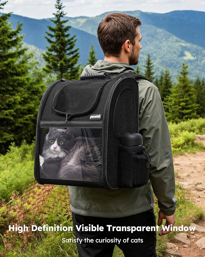 Pecute Pet Carrier Backpack, Dog Carrier Backpack, Expandable with Breathable Mesh for Small Dogs Cats Puppies, Pet Backpack Bag for Hiking Travel Camping Outdoor Hold Pets Up to 18 Lbs