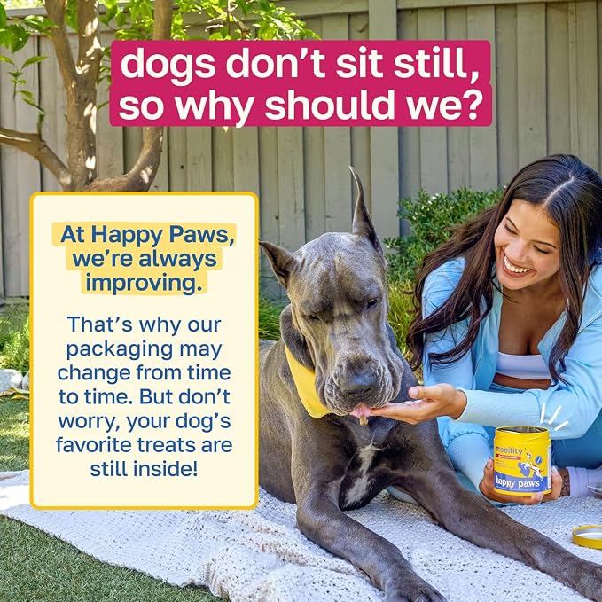 Happy Paws Hip and Joint Supplement for Dogs, Glucosamine Chondroitin for Dogs of All Breeds, Joint Support Soft Chews with Hyaluronic Acid & Turmeric, Vegan Bacon Flavor, Non GMO, 200 Soft Chews
