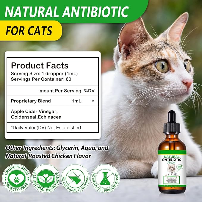 VOSIFSDIY Cat Antibiotics, Antibiotics for Cats, Natural Cat Antibiotics Multivitamin Herbal Supplements 60ml