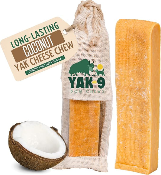 Yak9 Yak Cheese Himalayan Dog Chews Large & Giant Breeds (75+ LBS), Coconut | High Protein, Non Rawhide Dog Chews Long Lasting | Non GMO, Gluten Free, Grain Free Yak Milk Dog Chew | Jumbo Size,1 PC