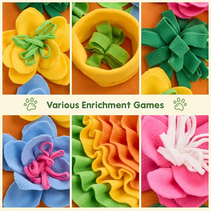 Avont Snuffle Mat for Dogs, Sniff Activity Interactive Sniffing Feeding Puzzle Slow Feeder for Puppies Cats Pets, Stress Relief Foraging Skills Brain Stimulation Enrichment -Floral