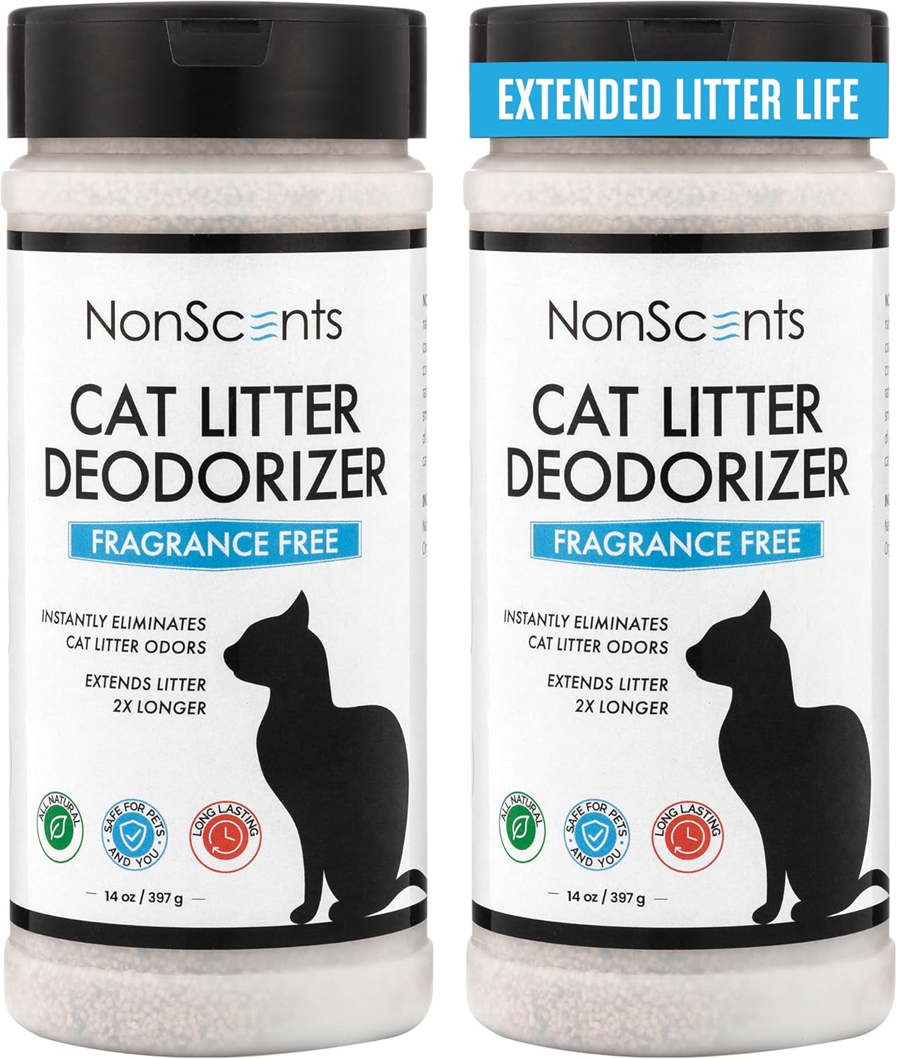 NonScents Cat Box Deodorizer - Odor Eliminator - Reduces Scooping, Extends Litter Lifespan - Fragrance-Free, Fresh Scent - 2-Pack