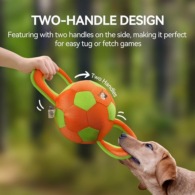 ALL FOR PAWS Ballistic Handle Ball Dog Toy with Squeaker, Interactive Handle Tug of War Ball Toy for Small Medium Large Dogs (Receive one of the Three Colors)
