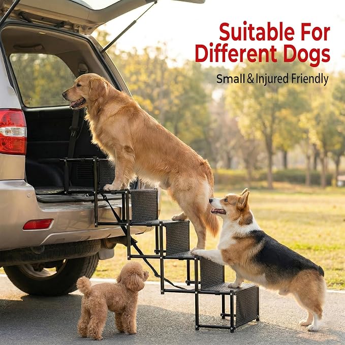 Dog Stairs for Large Dogs,37.4"x 12.8",5 Steps Foldable Dog Ramp with Non-Slip Surface,Extra Wide Lightweight Pet Stairs Dogs Steps Suitable for SUV,Truck,Sofas,High Bed,Couch,Supports up to 110 LBS