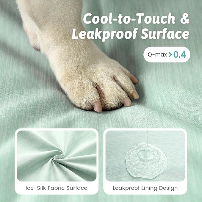 COZY KISS Cooling Dog Bed for Medium Dogs, 36"x27" Orthopedic Foam Sofa with Bolster Sides, Q-Max >0.4 Cooling Technology, Cool Pet Bed with Removable Washable Cover, Green