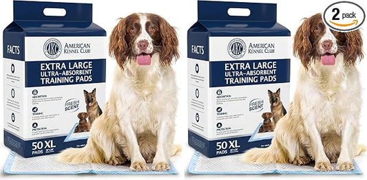 American Kennel Club Scented Puppy Training Pads with Ultra Absorbent Quick Dry Gel – 28 x 30 Pee Pads for Dogs - Fresh Scented - 50 Count, XL (Pack of 2)