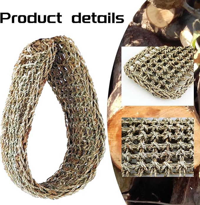 39 x 7 Inches Seagrass Mat, Natural Grass Woven Bird Net Hammock Mat, Climbing Rope Ladder Chew Toy, Cage Accessories for Parrots, Psittacines, Cockatiels, Hamsters, Lovebirds, Mice (2 Pack)