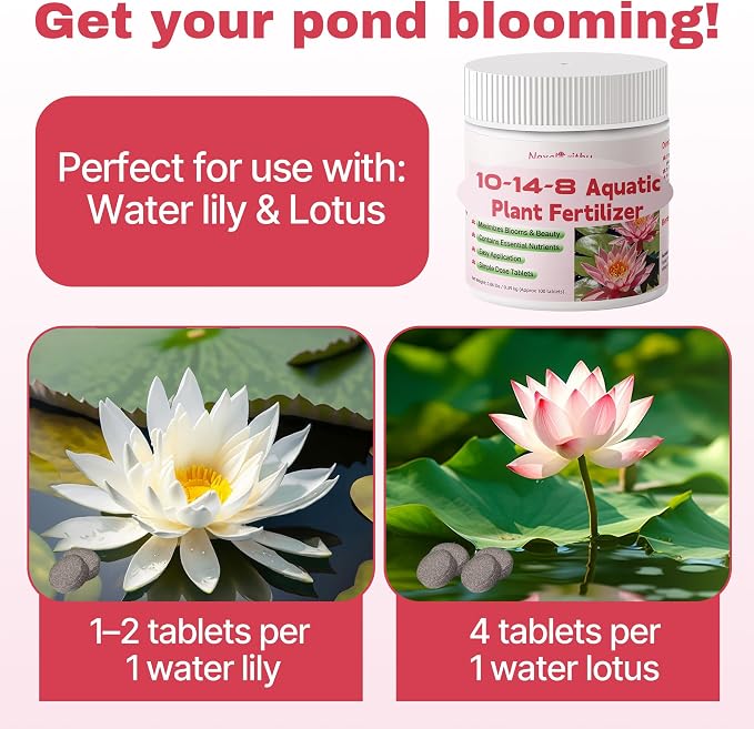 Aquatic Plant Fertilizer for Water Lily and Lotus,Water Lily Fertilizer Tablets-Fish Friendly,Lotus Fertilizer- Supports Lily and Lotus Blooming & Root Growth,Pond Plant Fertilizer-100 Tablets