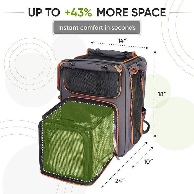 Premium Expandable Cat Carrier Backpack with Car Seat Belt Safety System – Rigid Frame Pet Carrier Backpack for Cats & Small Dogs up to 25 lbs – Breathable, Durable – Includes Bottle & Feeding Bowl