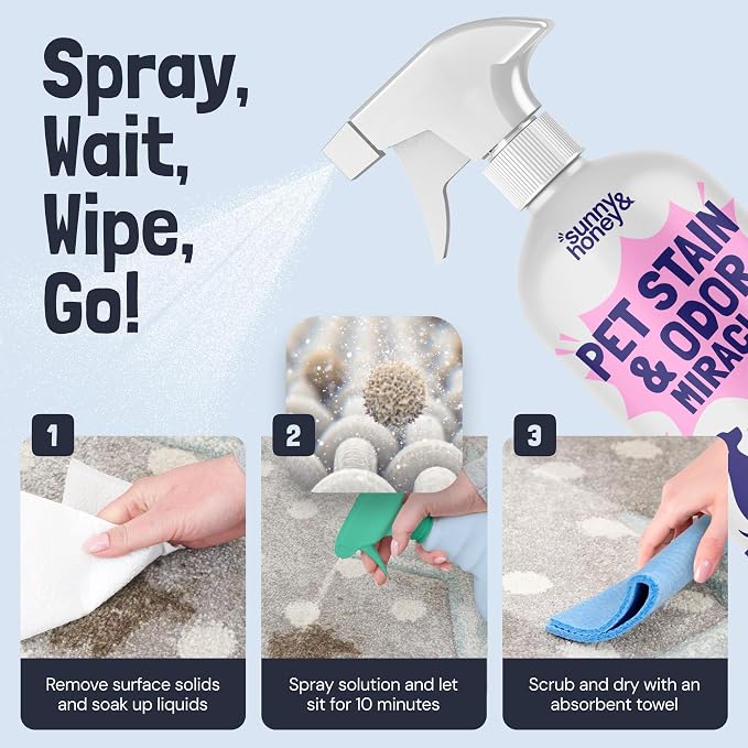 Sunny & Honey Pet Stain and Odor Remover - Enzyme Cleaner for Dog Urine and Poop on Carpets and Furniture - Strong Pet Carpet Cleaner Spray (32fl oz Lavender)