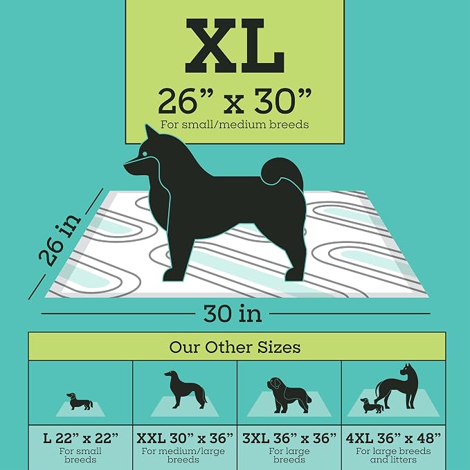 Pet Life Unlimited Smart Prints XL Puppy Pads for Dogs, Potty Training Pee Pads, 26 Count, 26" x 30", Leak-Proof, Super Absorbent, Quick-Dry, Patterned Pads with Odor Control, Made in USA