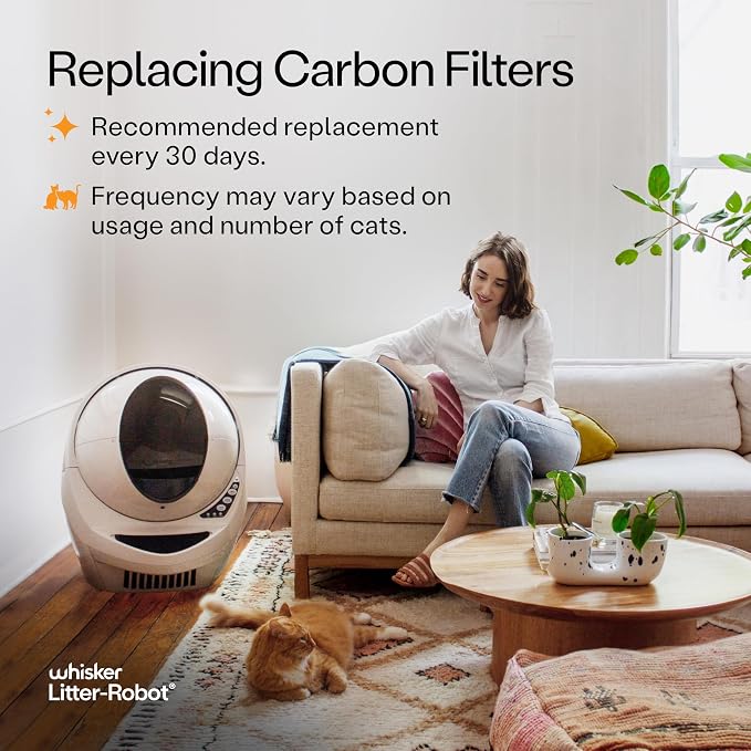 Whisker Litter-Robot 3 Carbon Filters, 6-Pack - Litter Box Filter, Designed for Litter-Robot, Absorbs Odors & Controls Moisture for Cleaner Smelling Home