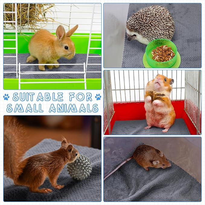 VitalCozy 10 Pcs Guinea Pig Cage Liners Washable Rat Bedding for Guinea Pigs Controlling Absorbent Waterproof Pee Pads Blanket for Rabbits Hamster Small Animal Chinchilla(Grid,14x28 Inch,Gray)