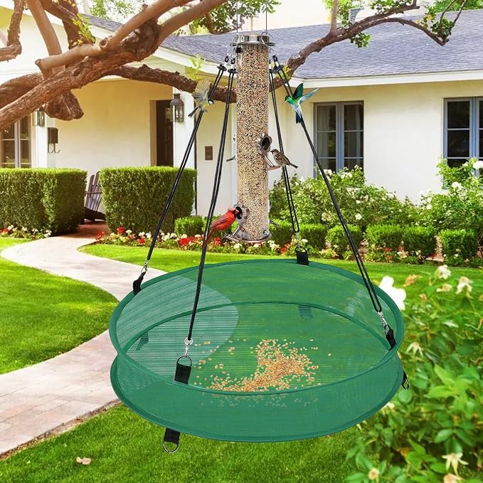 2Pcs Bird Seed Catcher Tray for Hanging Bird Feeder Platform, 4" Deep Birdseed Hoop for Hummingbird Feeders Bee Feeder Outdoor Garden Accessories (Green, 24inch)