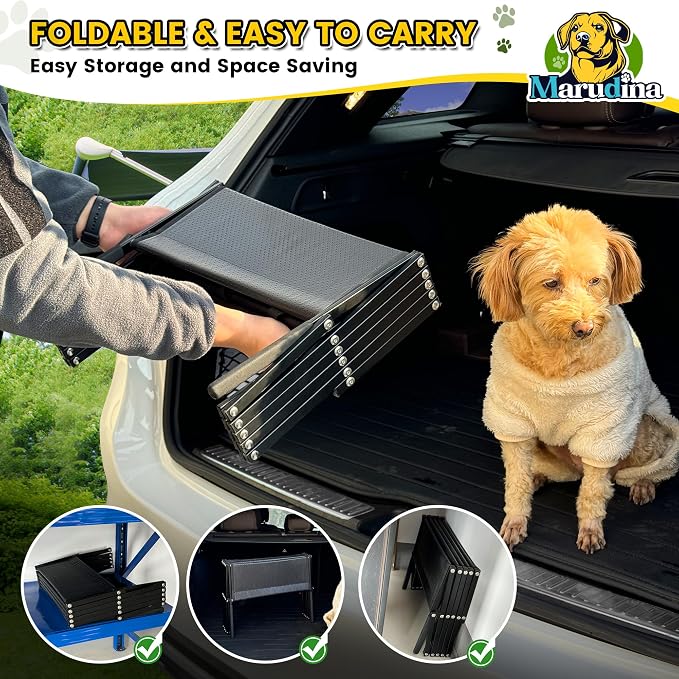 Dog ramp, 5-Step Dog ramps for Large Dogs with Non-Slip Surface, Portable Aluminum Dog Steps Supports up to 250 lbs,17.3" Wide Foldable Dog ramp for car, SUV, and Truck